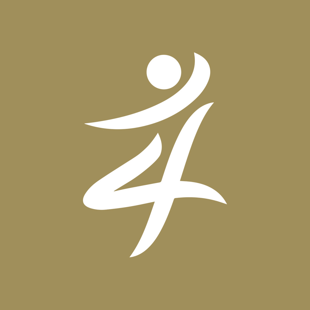 A white Pilates logo with the letter a on a gold background.